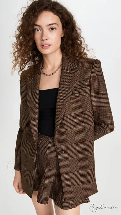 Alice + Olivia Plaid Graceful Blazer And Skirt Set 8 Days / XS / Brown