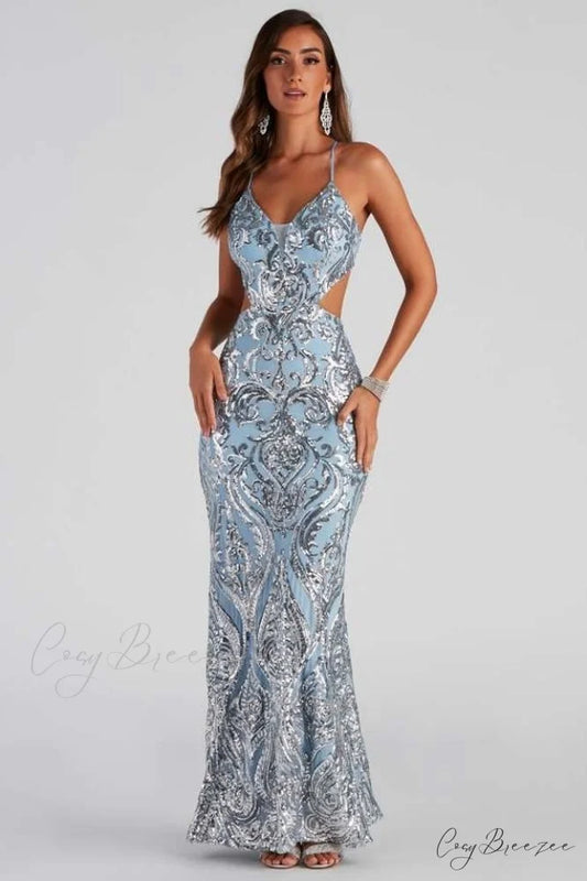 Alice Sequin Stylish Mermaid Formal Dress S / Blue Silver
