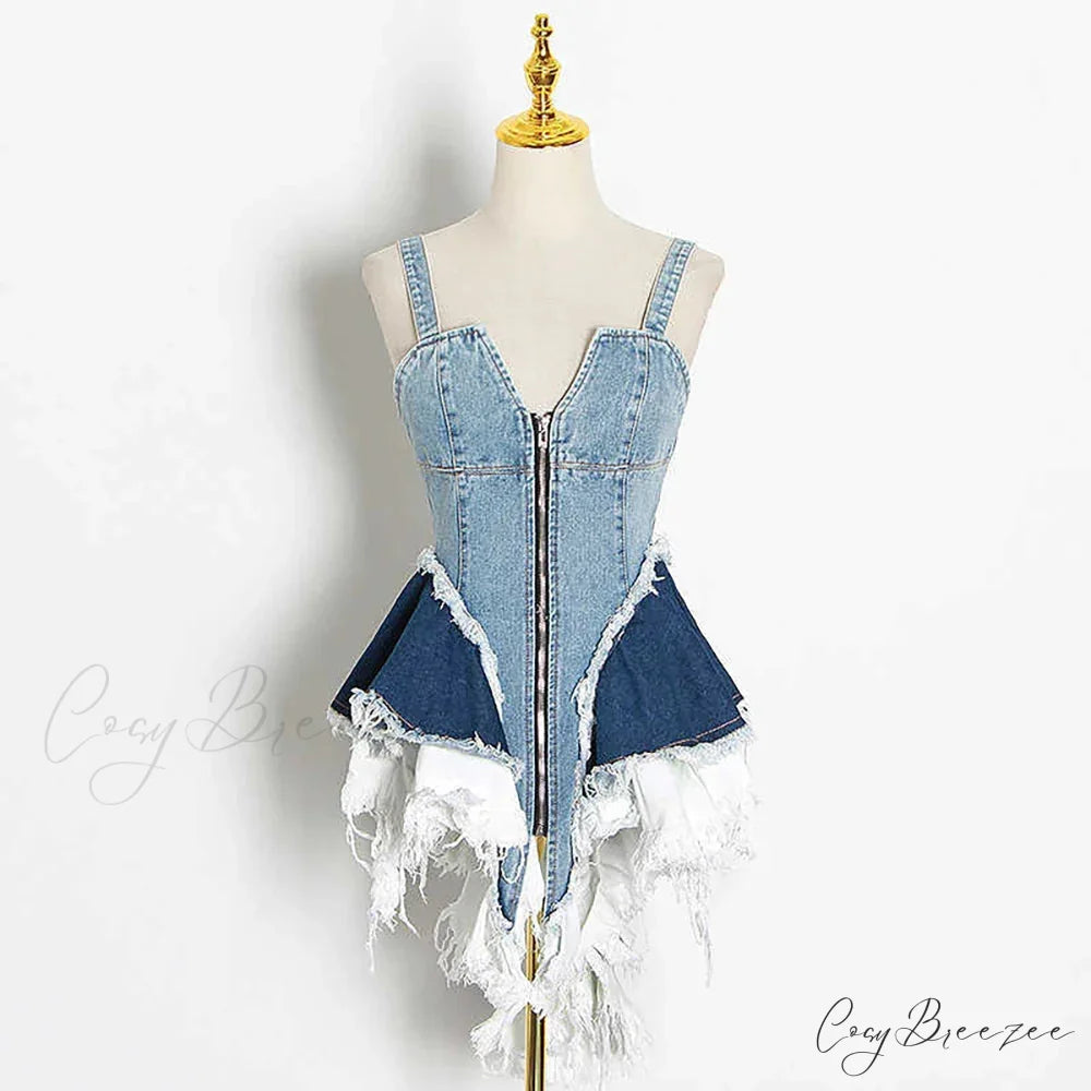 ALINE Elegant MINI DRESS Blue / S