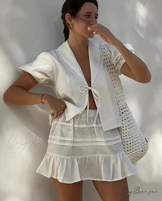ALISE COTTON Stylish TWO PIECE SET White / S