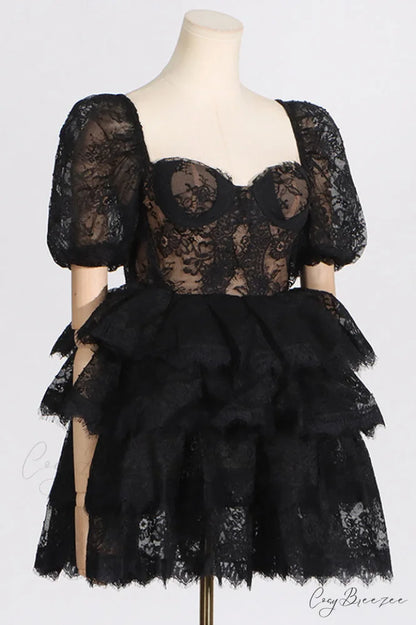 Alix Puff Shoulder Charming Tiered Mini Dress