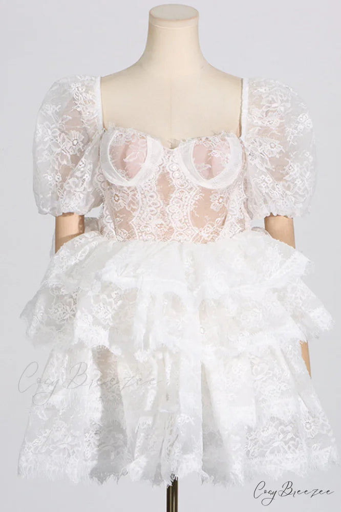 Alix Puff Shoulder Charming Tiered Mini Dress