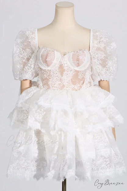 Alix Puff Shoulder Charming Tiered Mini Dress