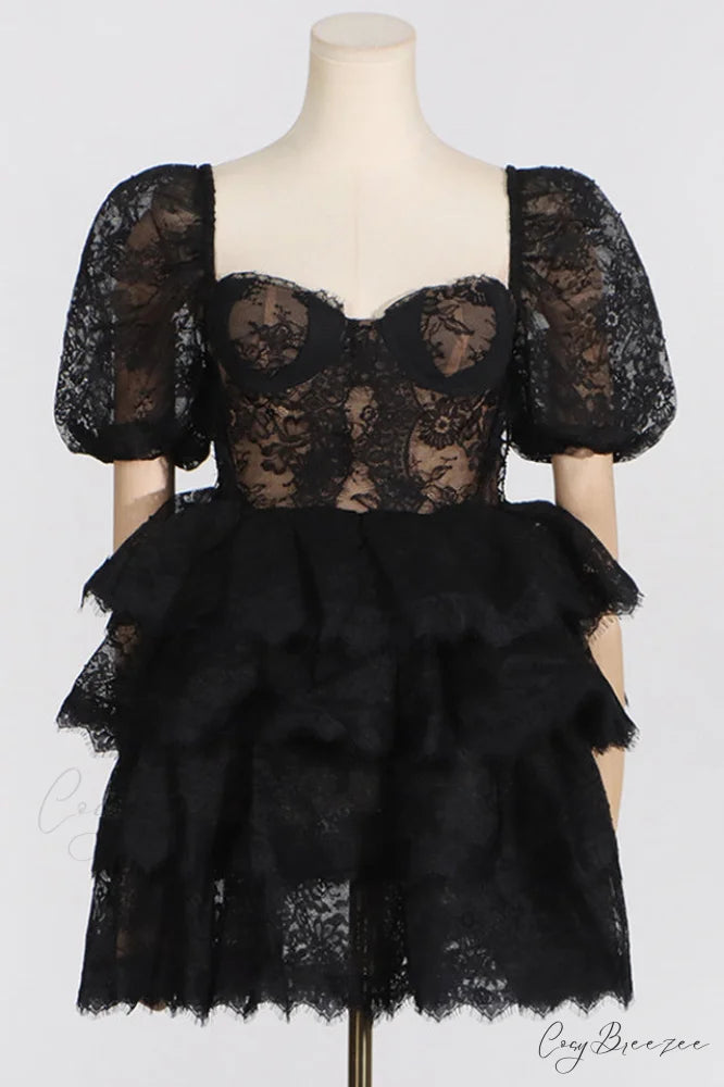 Alix Puff Shoulder Charming Tiered Mini Dress