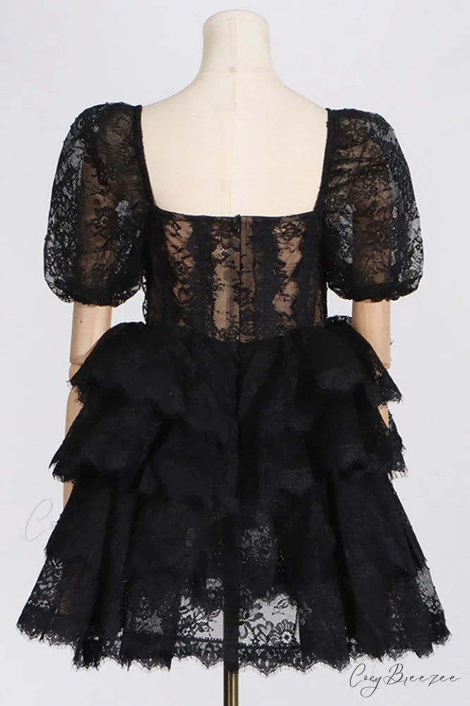 Alix Puff Shoulder Charming Tiered Mini Dress