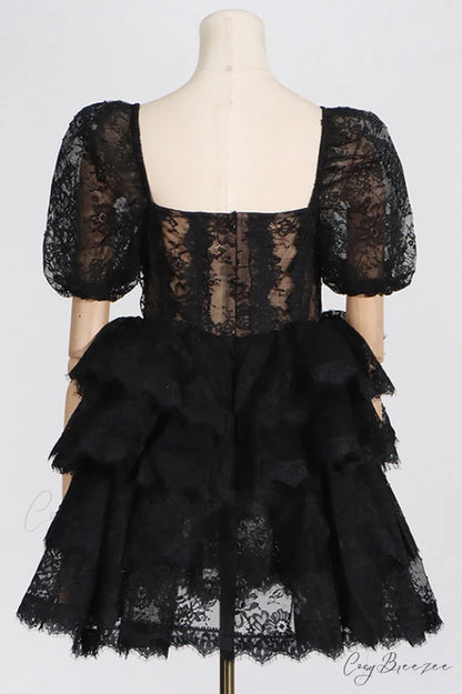 Alix Puff Shoulder Charming Tiered Mini Dress