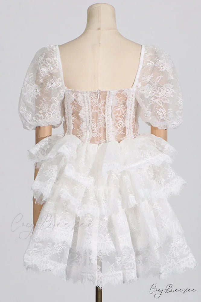 Alix Puff Shoulder Charming Tiered Mini Dress