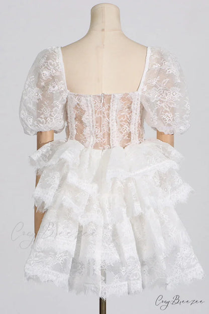 Alix Puff Shoulder Charming Tiered Mini Dress