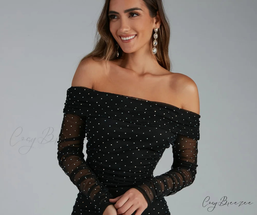 Aliya Formal Stylish Heatstone Ruched Bodycon