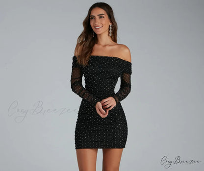 Aliya Formal Stylish Heatstone Ruched Bodycon BLACK / XS