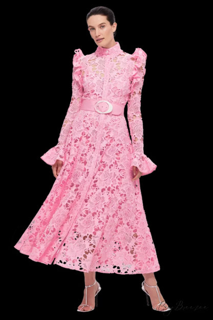 Aliyah Lace Fashion Charming Sleeve Midi Dress XL / Blush