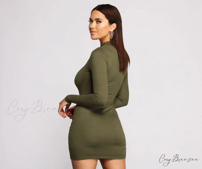 All About Knit Charming Mock Neck Mini Dress