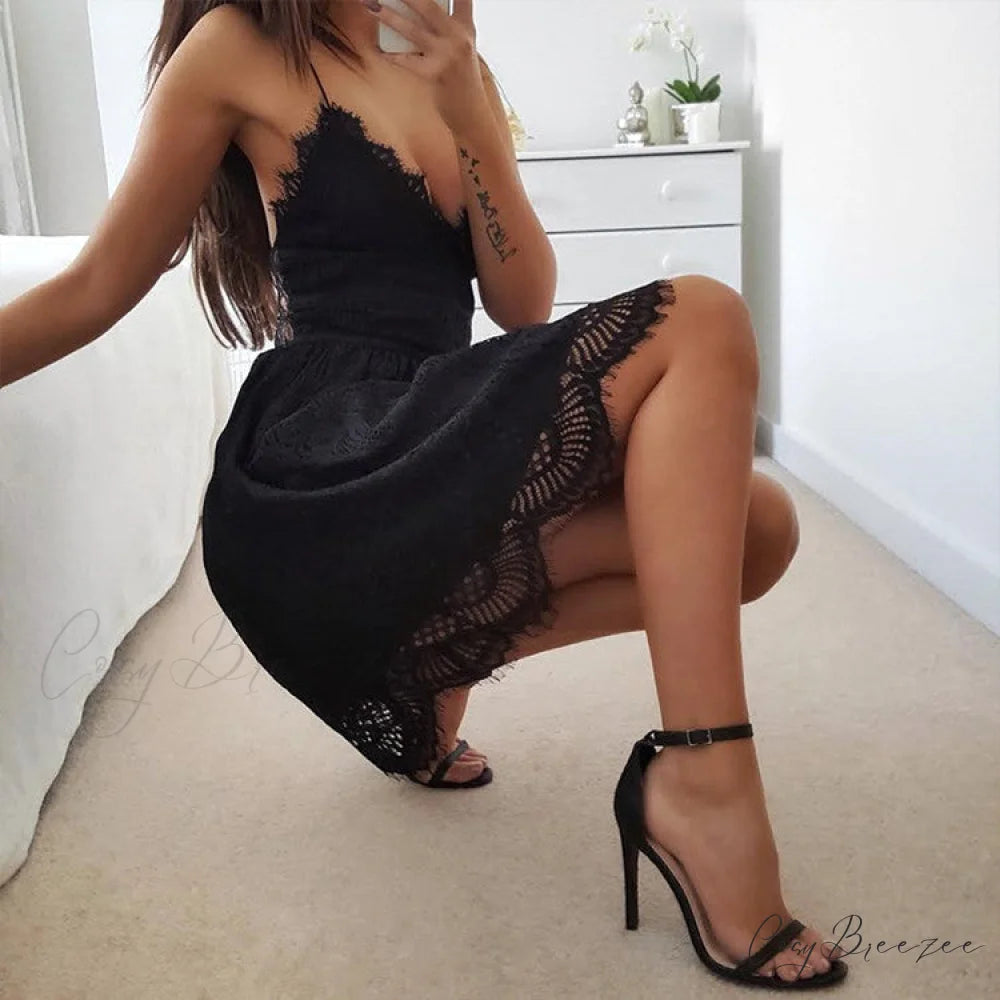 All About That Charming Lace Ruffled Mini Dress BLACK / L
