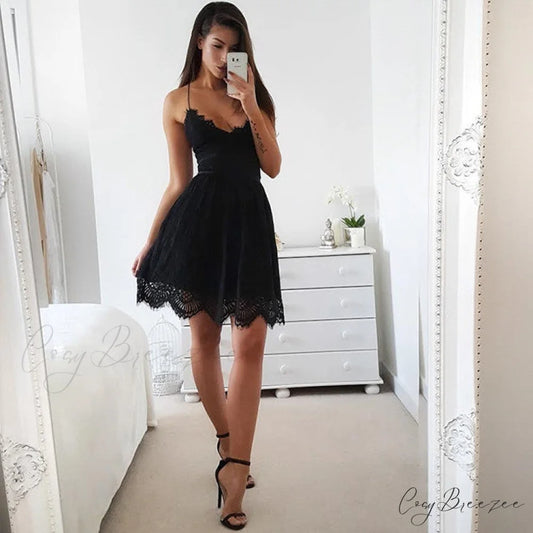 All About That Charming Lace Ruffled Mini Dress BLACK / S