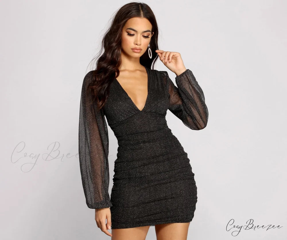 All About The Charming Glitz Mesh Mini Dress BLACK / XS