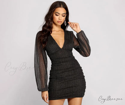 All About The Charming Glitz Mesh Mini Dress BLACK / XS