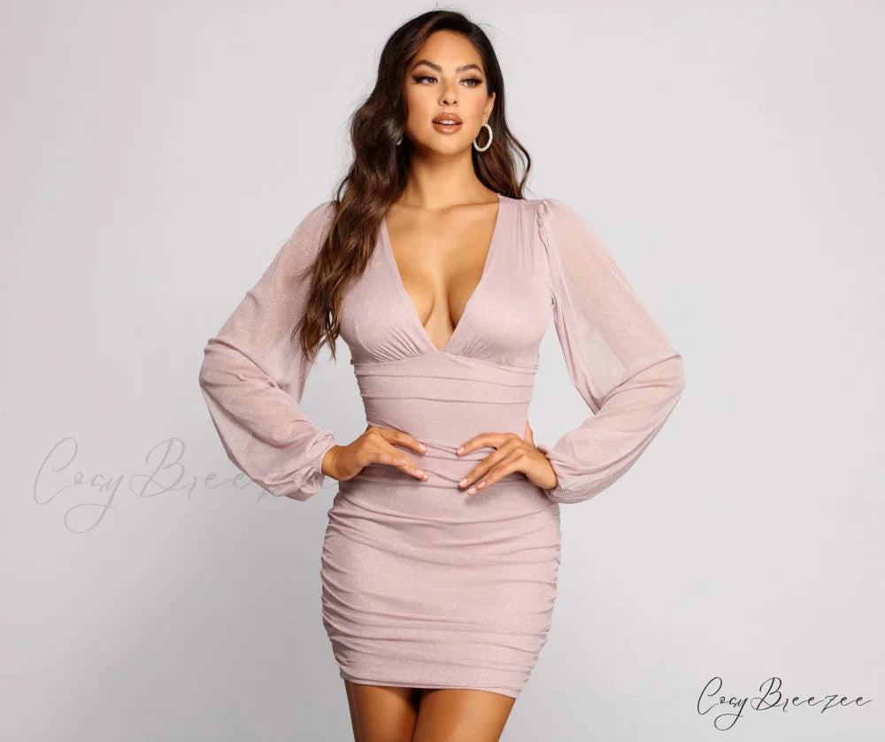 All About The Charming Glitz Mesh Mini Dress PINK / XS