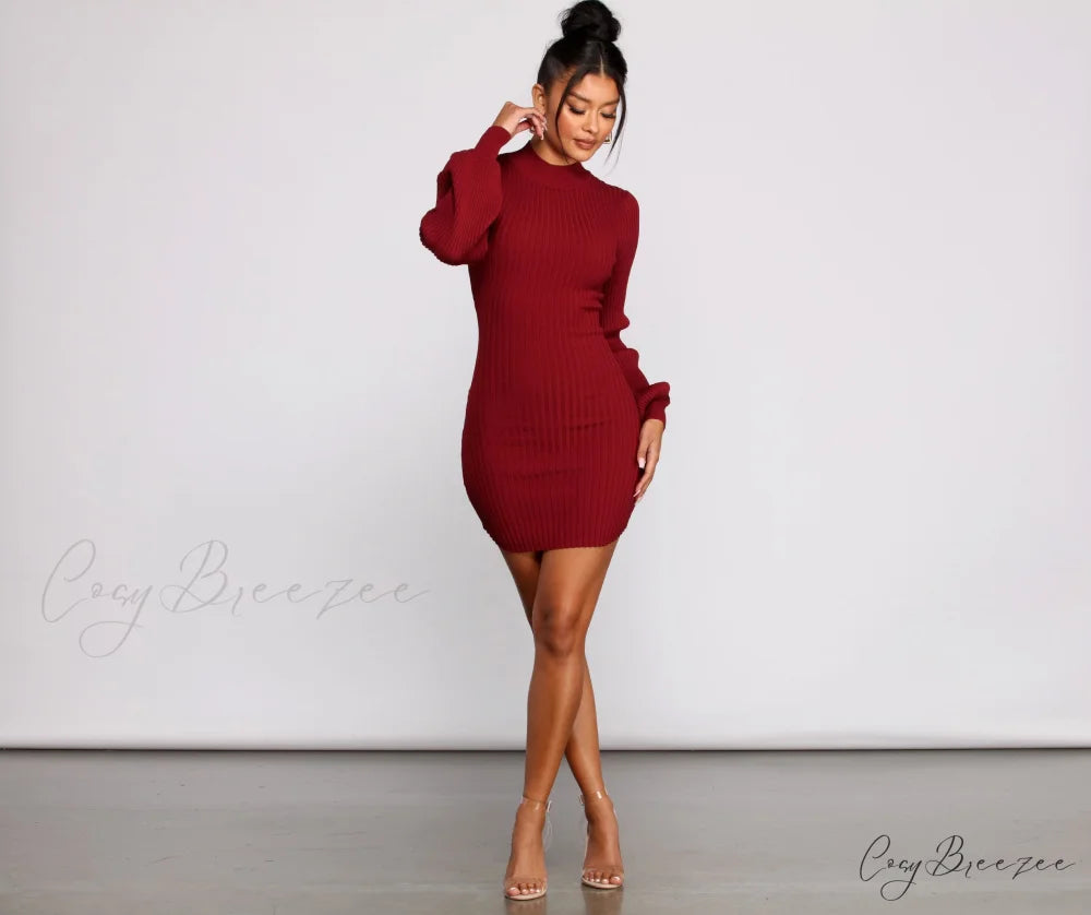 All Dolled Up Charming Ribbed Knit Mini Dress