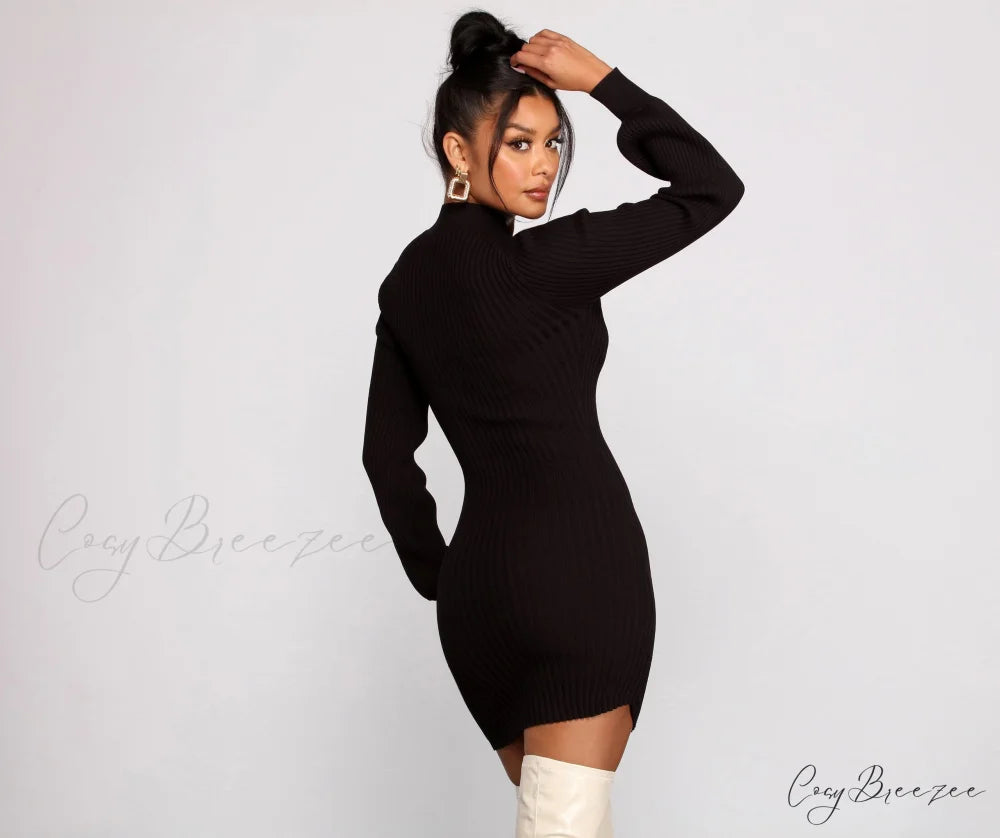 All Dolled Up Charming Ribbed Knit Mini Dress