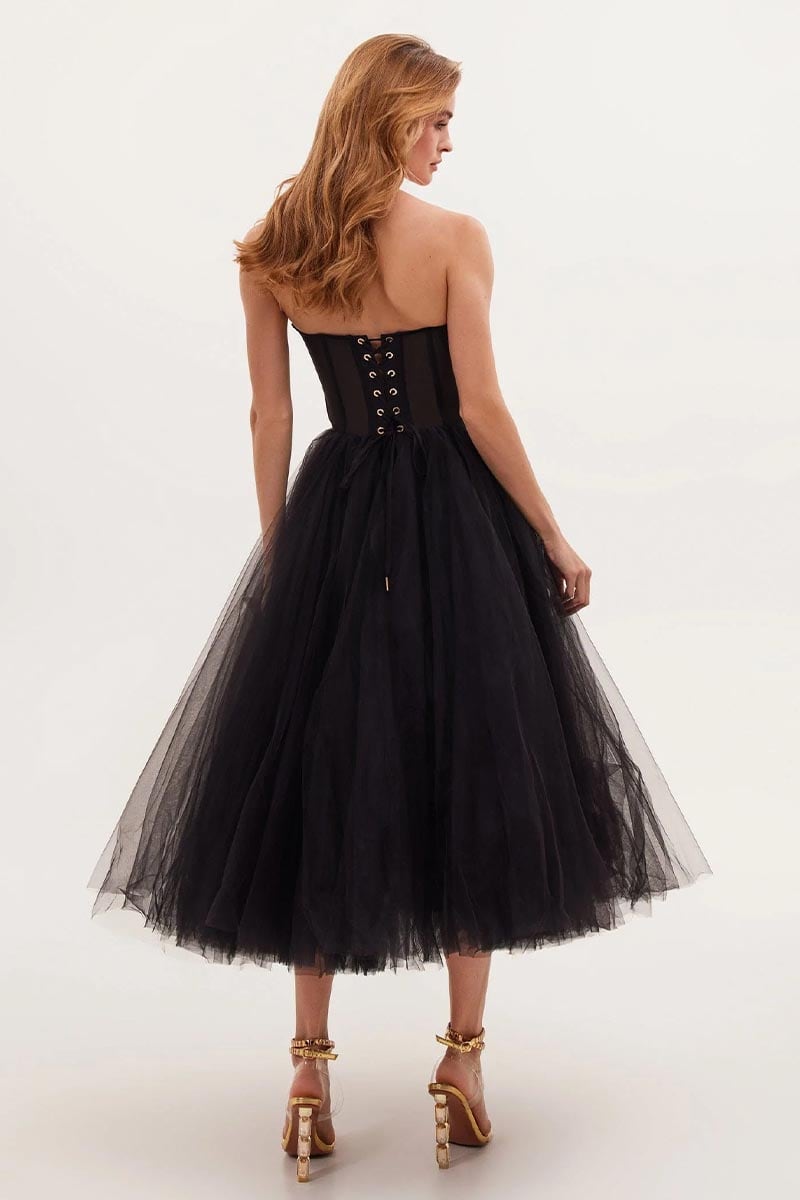 All For Love Trendy Strapless Tulle Midi Dress