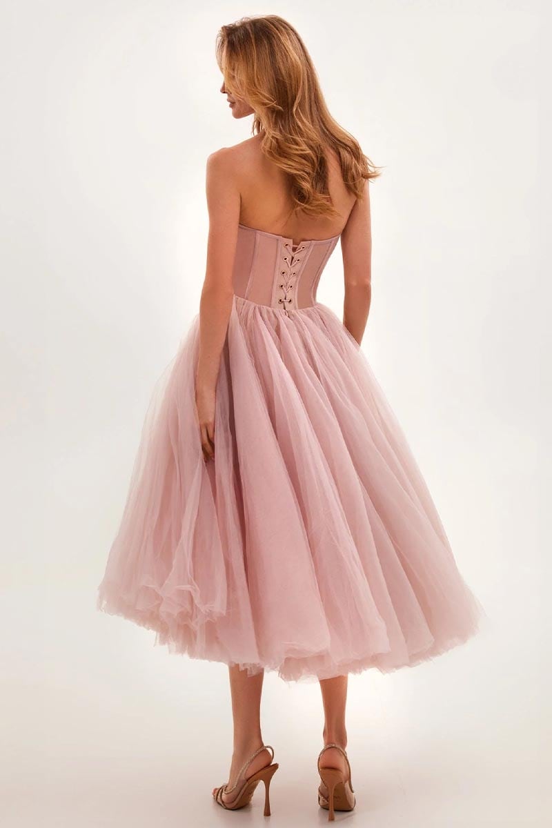 All For Love Trendy Strapless Tulle Midi Dress