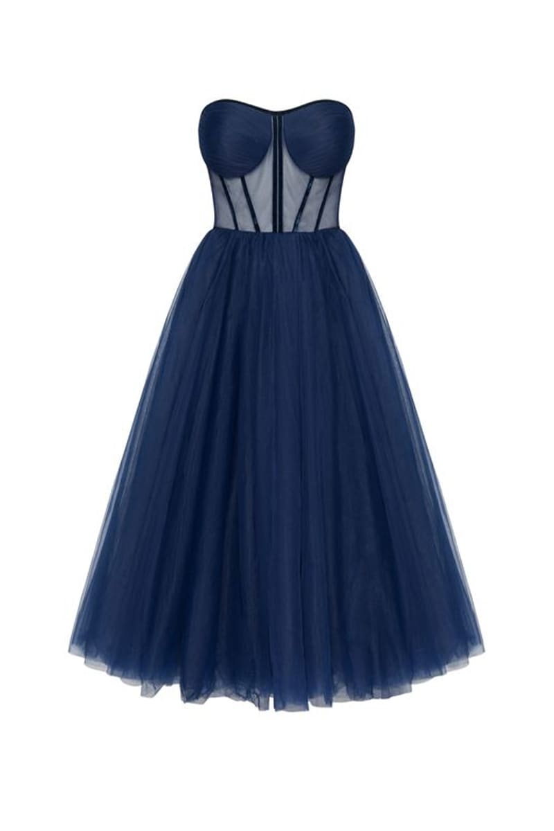 All For Love Trendy Strapless Tulle Midi Dress