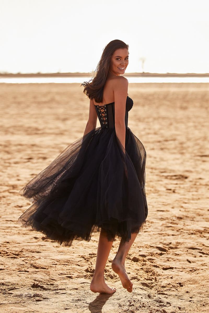 All For Love Trendy Strapless Tulle Midi Dress