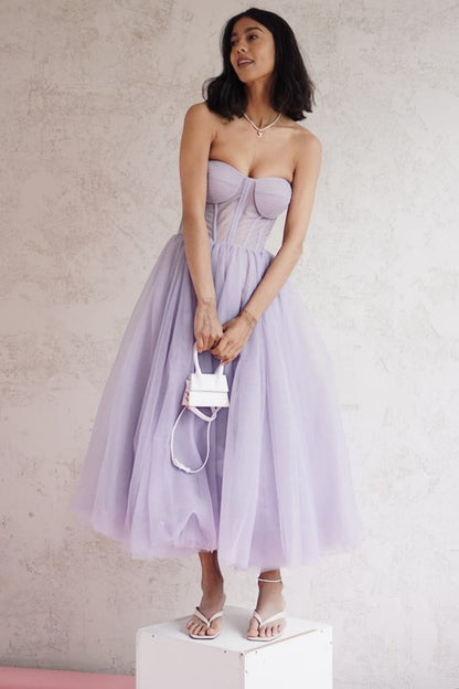 All For Love Trendy Strapless Tulle Midi Dress