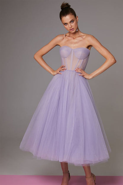 All For Love Trendy Strapless Tulle Midi Dress