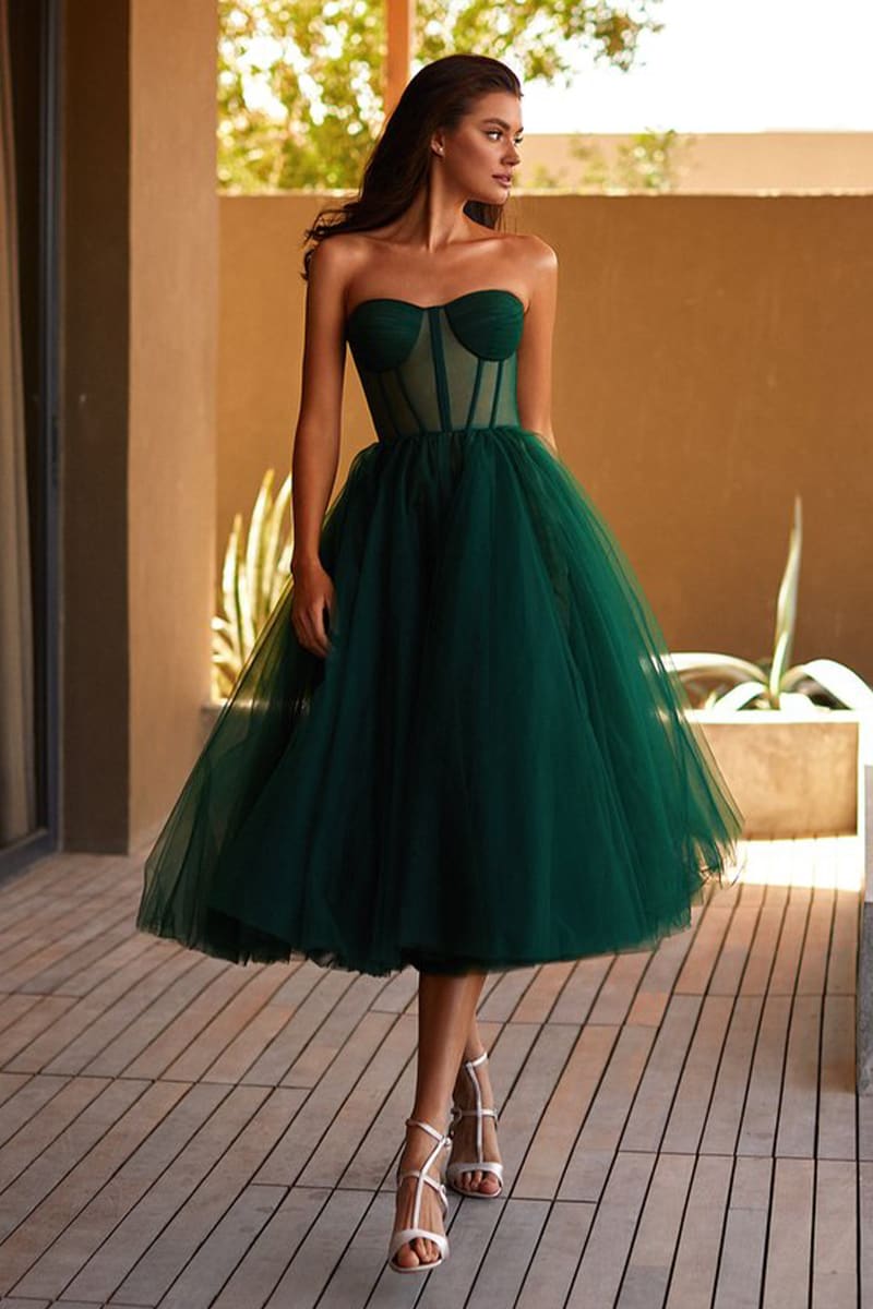 All For Love Trendy Strapless Tulle Midi Dress