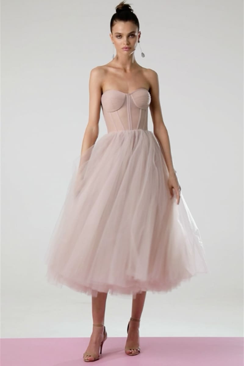 All For Love Trendy Strapless Tulle Midi Dress