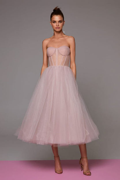 All For Love Trendy Strapless Tulle Midi Dress