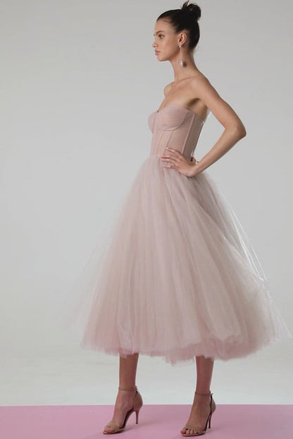 All For Love Trendy Strapless Tulle Midi Dress