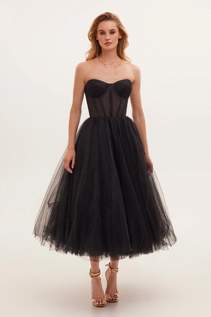 All For Love Trendy Strapless Tulle Midi Dress