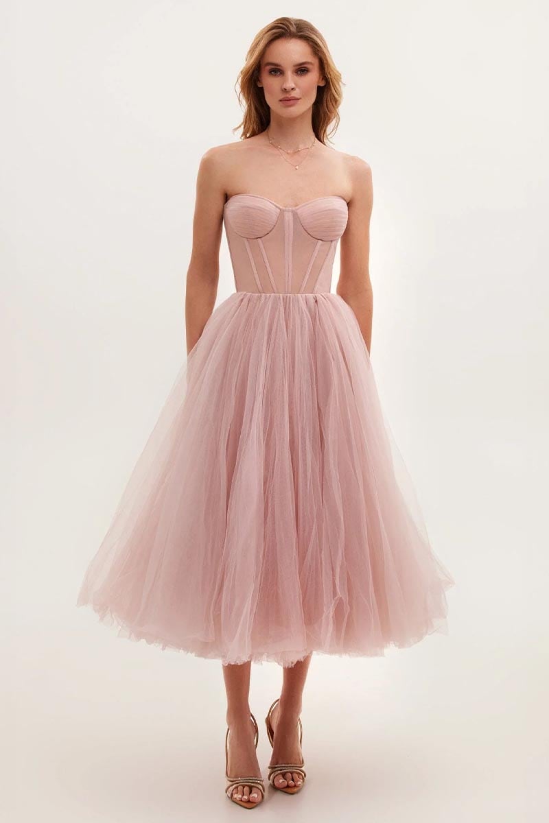 All For Love Trendy Strapless Tulle Midi Dress