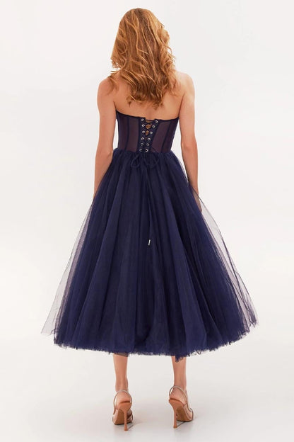 All For Love Trendy Strapless Tulle Midi Dress