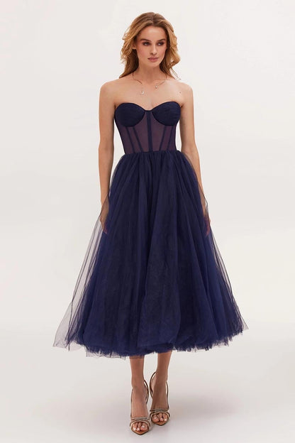 All For Love Trendy Strapless Tulle Midi Dress