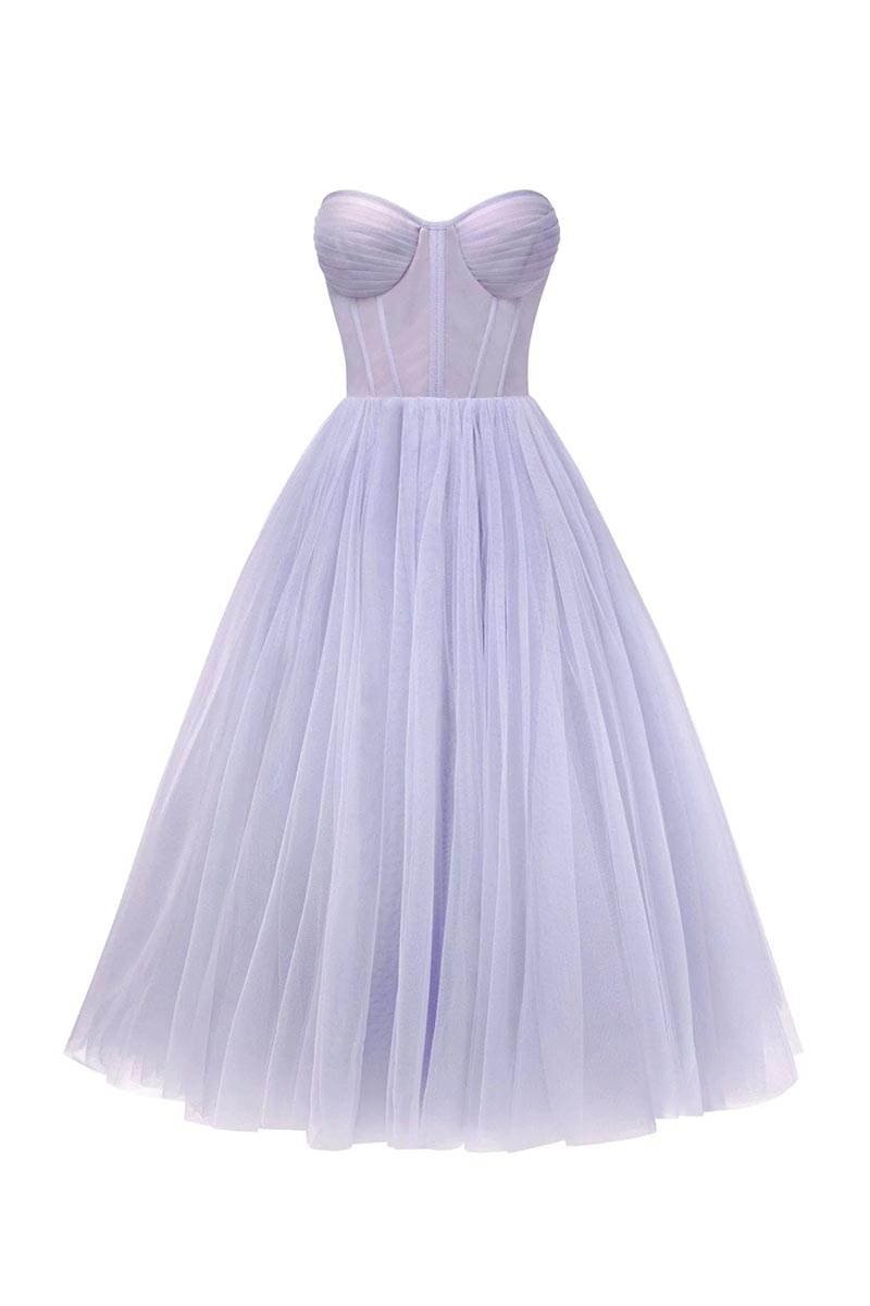 All For Love Trendy Strapless Tulle Midi Dress