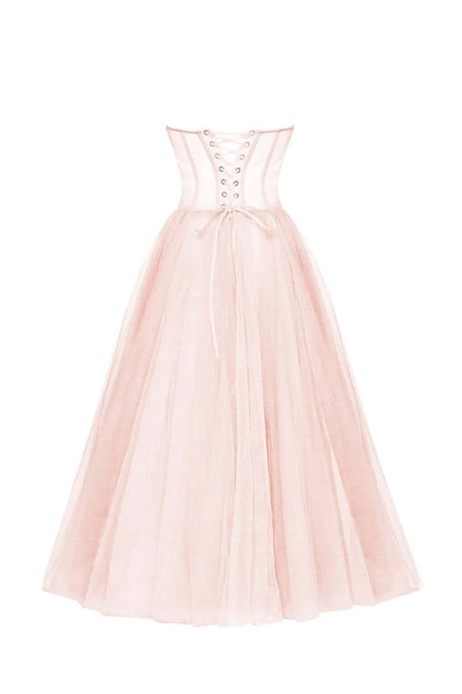 All For Love Trendy Strapless Tulle Midi Dress