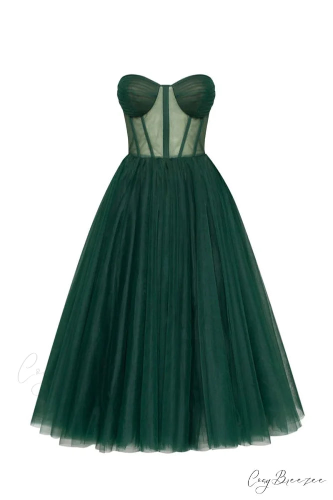 All For Love Trendy Strapless Tulle Midi Dress