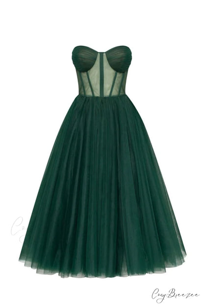 All For Love Trendy Strapless Tulle Midi Dress