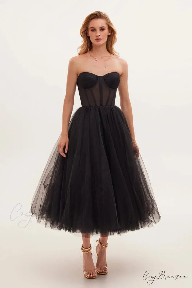 All For Love Trendy Strapless Tulle Midi Dress