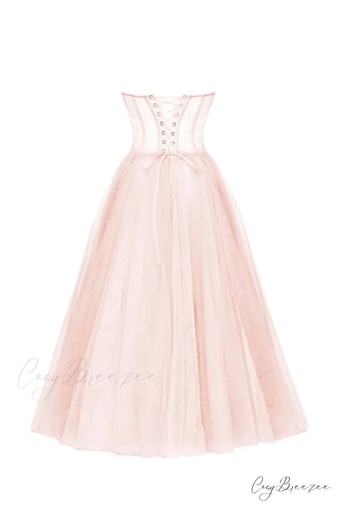 All For Love Trendy Strapless Tulle Midi Dress