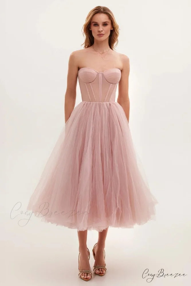 All For Love Trendy Strapless Tulle Midi Dress