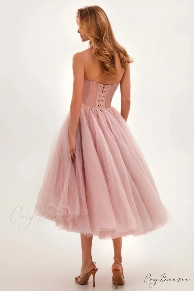 All For Love Trendy Strapless Tulle Midi Dress