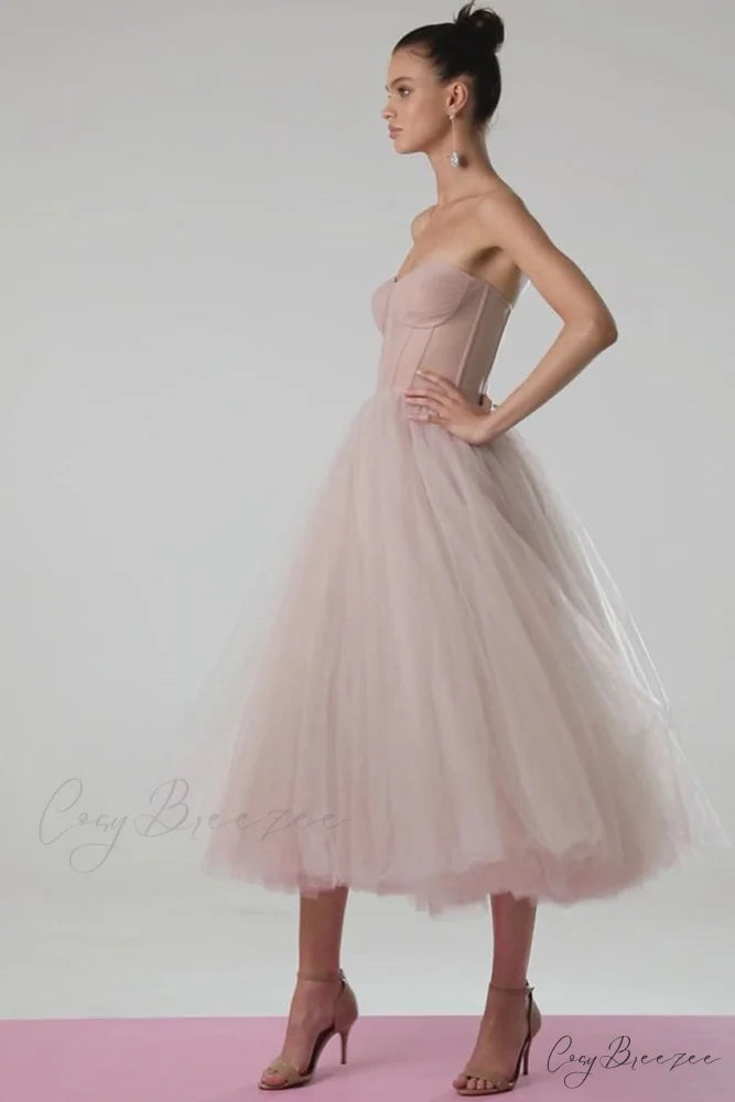 All For Love Trendy Strapless Tulle Midi Dress