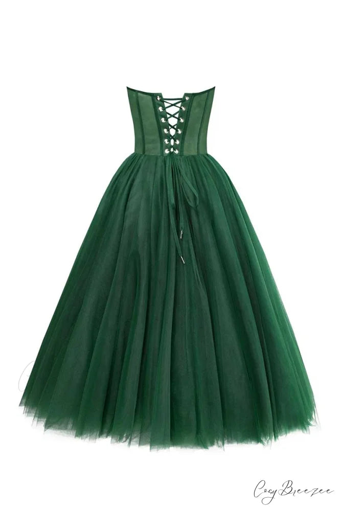 All For Love Trendy Strapless Tulle Midi Dress