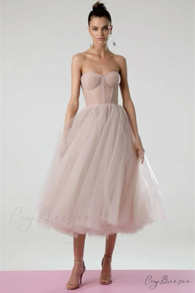 All For Love Trendy Strapless Tulle Midi Dress