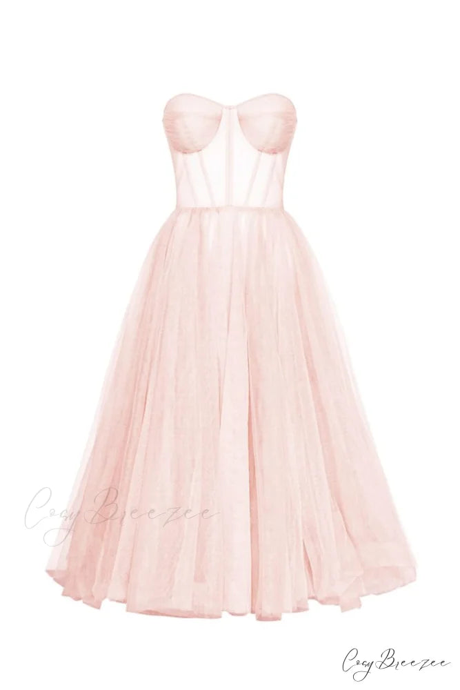 All For Love Trendy Strapless Tulle Midi Dress