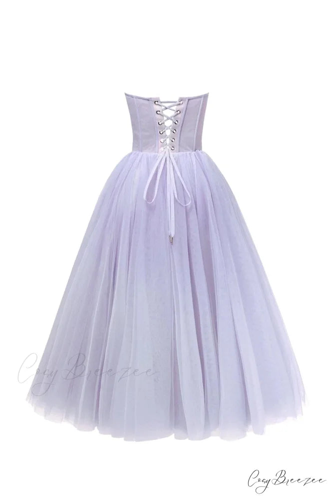 All For Love Trendy Strapless Tulle Midi Dress